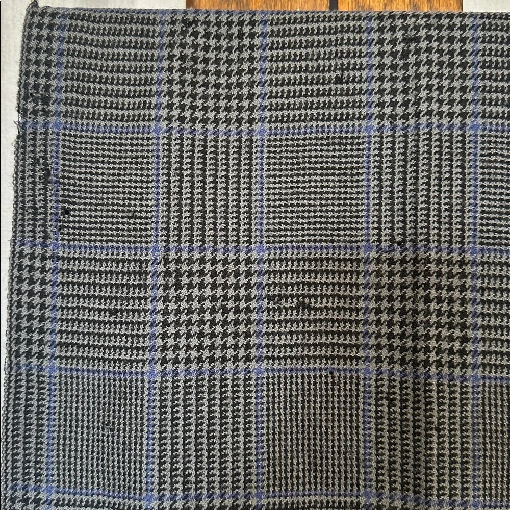 Polo Ralph Lauren Gray Blue Herringbone Plaid Fringed Wool Scarf